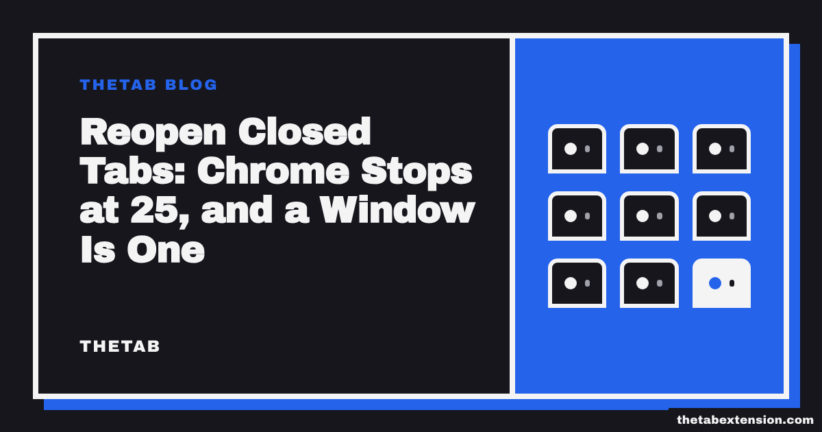 Title card reading "Reopen Closed Tabs: Chrome Stops at 25, and a Window Is One"