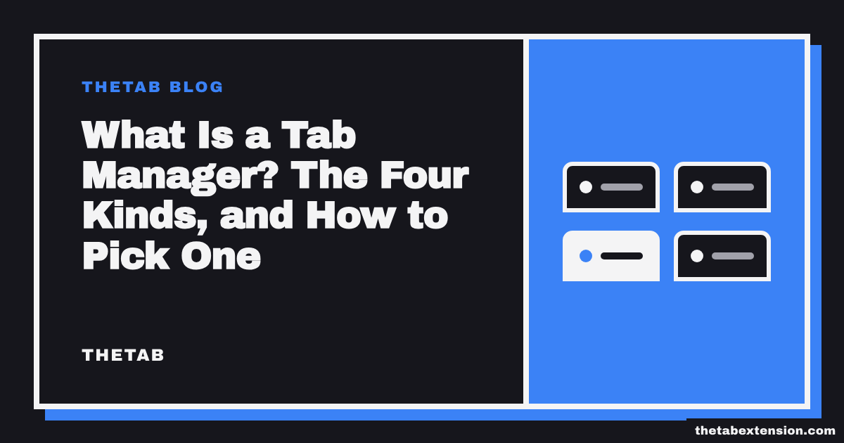 Title card reading "What Is a Tab Manager? The Four Kinds, and How to Pick One"